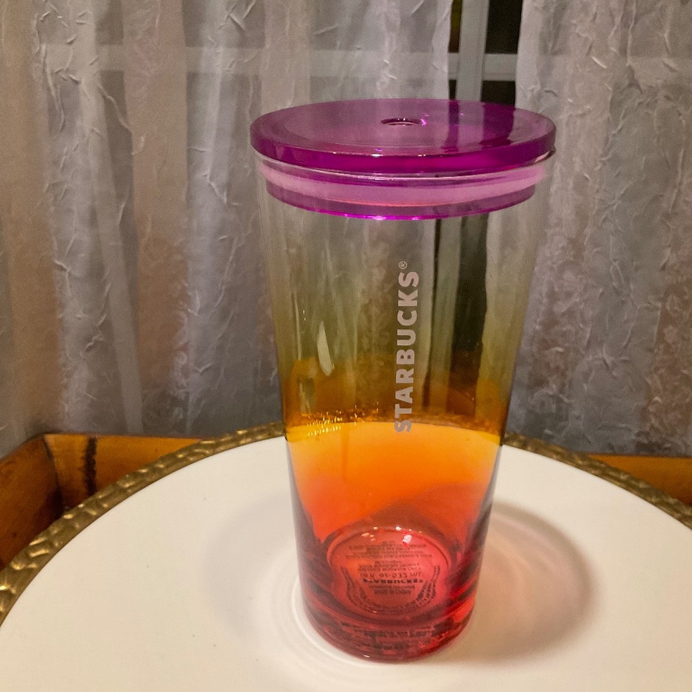 Starbucks Sunset Hombre GLASS Cup With Lid